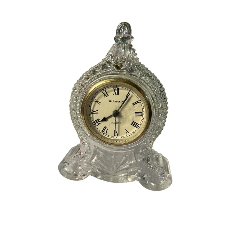 Shannon Crystal lead Crystal Mantel Clock battery operated‎ Roman Numeral 6''